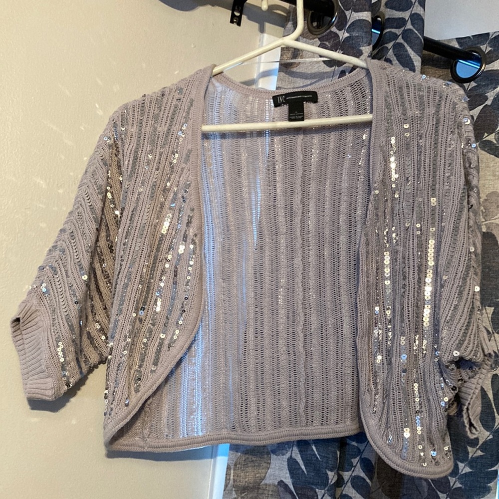 INC crochet sequin cropped open cardigan